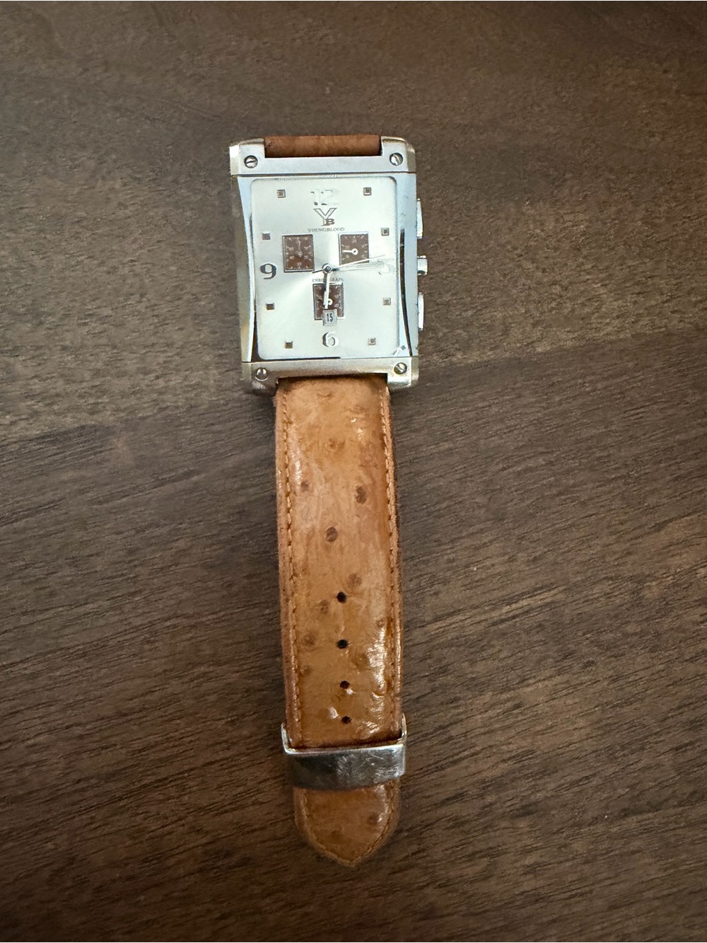 YB Stainless Steel Square Watch with Brown Leather Strap - Picture 2 of 2